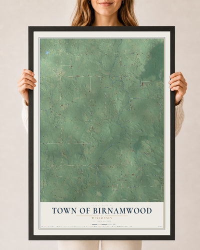Map of the Town of Birnamwood, Wisconsin, 24 x 36 inch print in a black wood frame