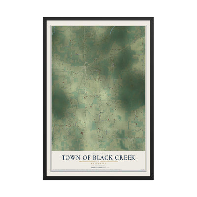 Map of the Town of Black Creek, Wisconsin, 12 x 18 inch print in a black wood frame