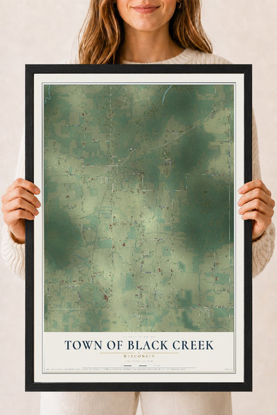 Map of the Town of Black Creek, Wisconsin, 18 x 24 inch print in a black wood frame