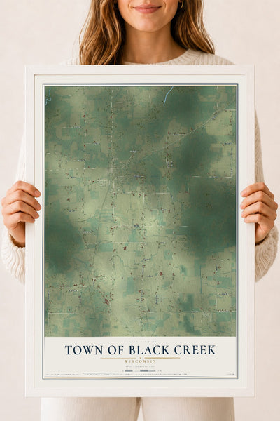 Map of the Town of Black Creek, Wisconsin, 18 x 24 inch print in a white wood frame