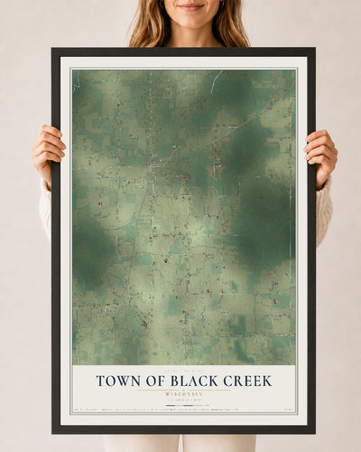 Map of the Town of Black Creek, Wisconsin, 24 x 36 inch print in a black wood frame