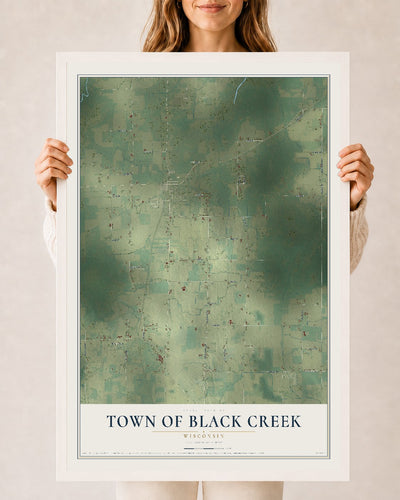 Map of the Town of Black Creek, Wisconsin, 24 x 36 inch print in a white wood frame