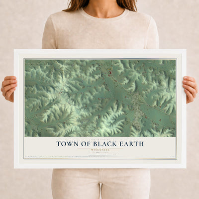 Map of the Town of Black Earth, Wisconsin, 12 x 18 inch print in a white wood frame