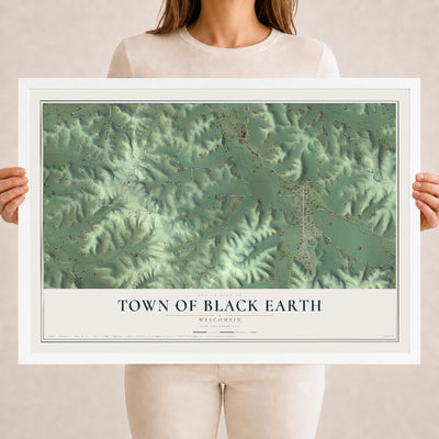 Map of the Town of Black Earth, Wisconsin, 18 x 24 inch print in a white wood frame