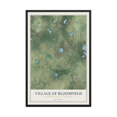 Map of Bloomfield, Wisconsin, 12 x 18 inch print in a black wood frame