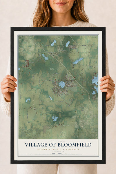 Map of Bloomfield, Wisconsin, 18 x 24 inch print in a black wood frame