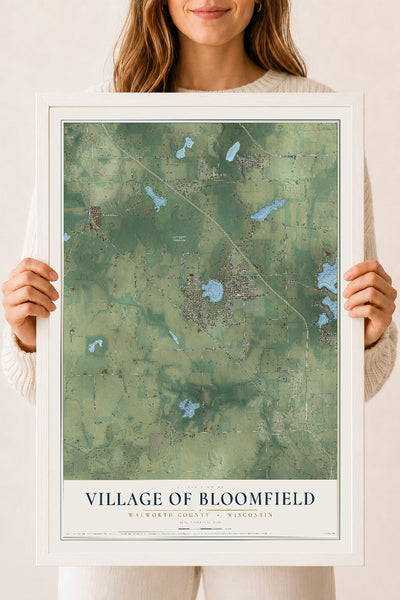Map of Bloomfield, Wisconsin, 18 x 24 inch print in a white wood frame
