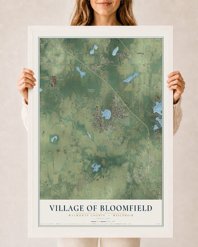 Map of Bloomfield, Wisconsin, 24 x 36 inch print in a white wood frame