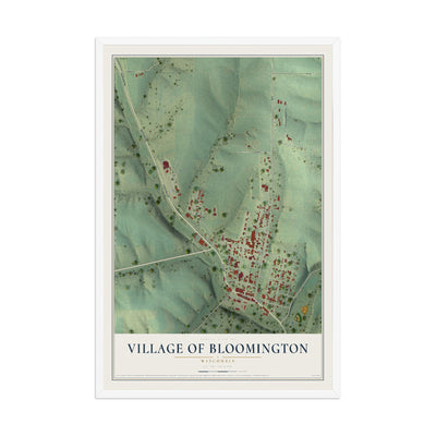 Map of Bloomington, Wisconsin, 12 x 18 inch print in a white wood frame