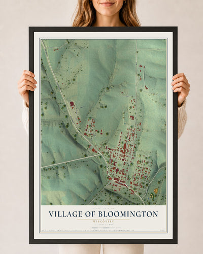 Map of Bloomington, Wisconsin, 24 x 36 inch print in a black wood frame
