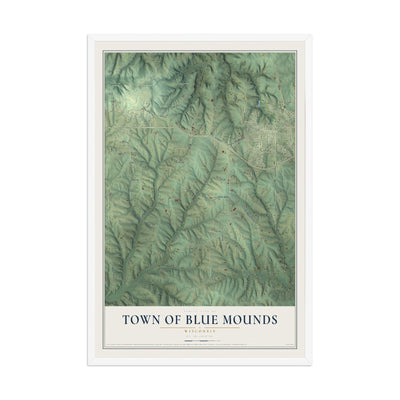 Map of the Town of Blue Mounds, Wisconsin, 12 x 18 inch print in a white wood frame