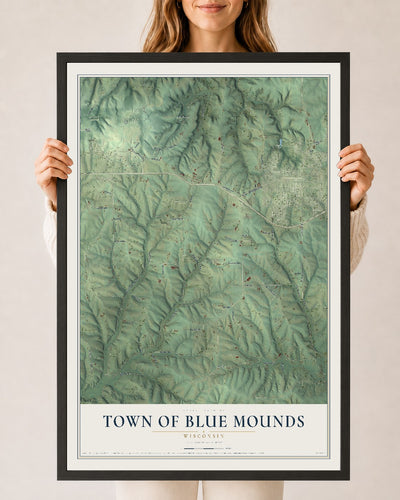 Map of the Town of Blue Mounds, Wisconsin, 24 x 36 inch print in a black wood frame