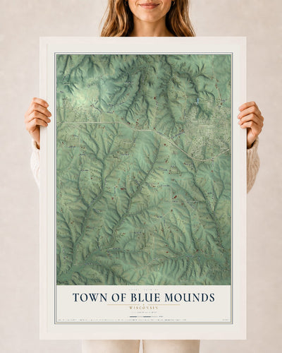 Map of the Town of Blue Mounds, Wisconsin, 24 x 36 inch print in a white wood frame