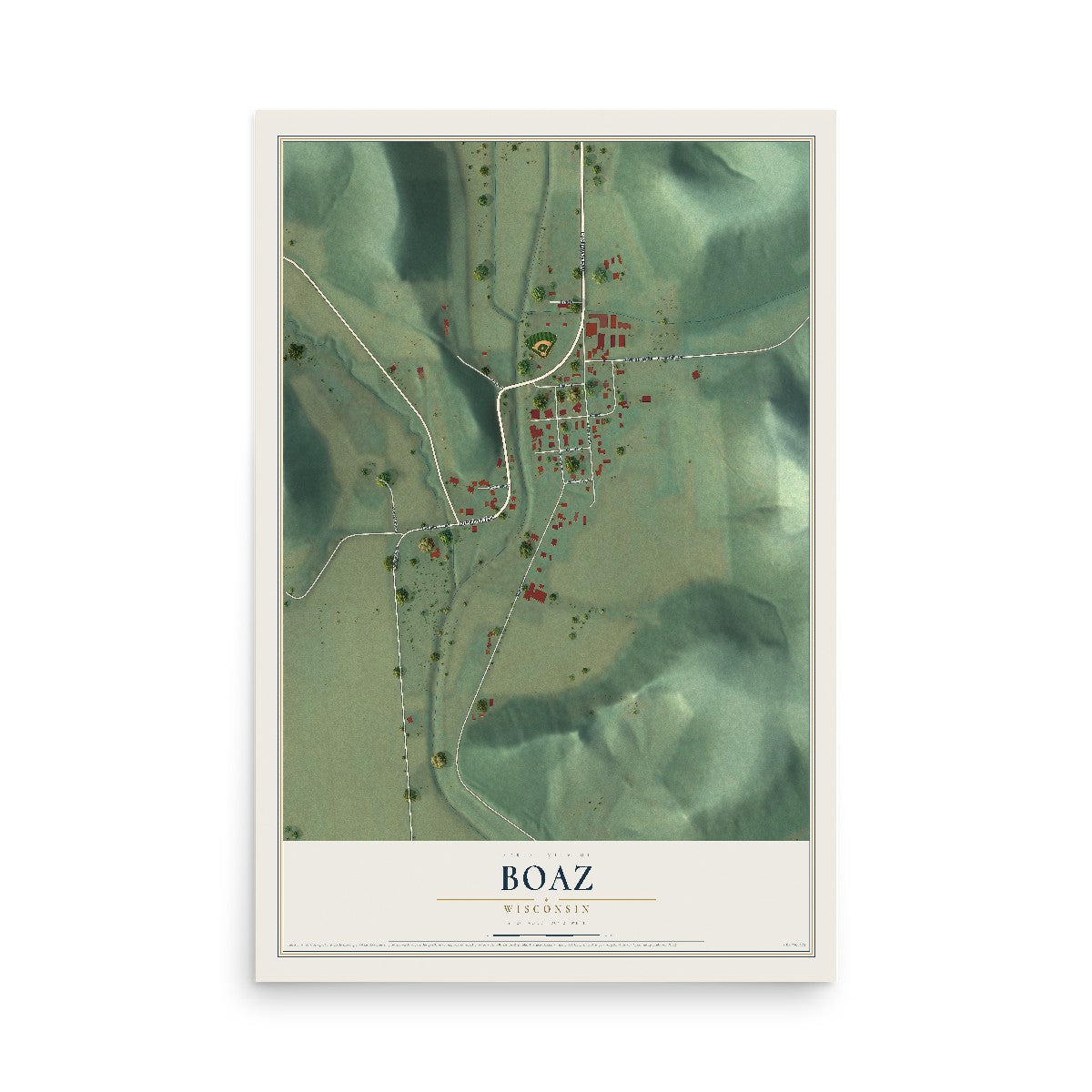 Map of Boaz, Wisconsin, 12 x 18 inch unframed archival matte print