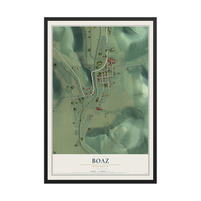 Map of Boaz, Wisconsin, 12 x 18 inch print in a black wood frame
