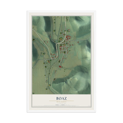 Map of Boaz, Wisconsin, 12 x 18 inch print in a white wood frame