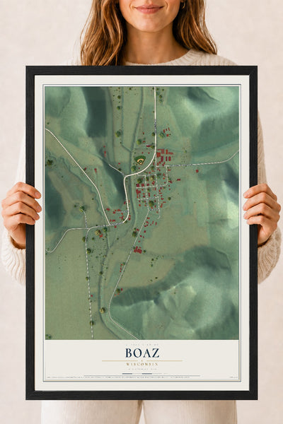 Map of Boaz, Wisconsin, 18 x 24 inch print in a black wood frame