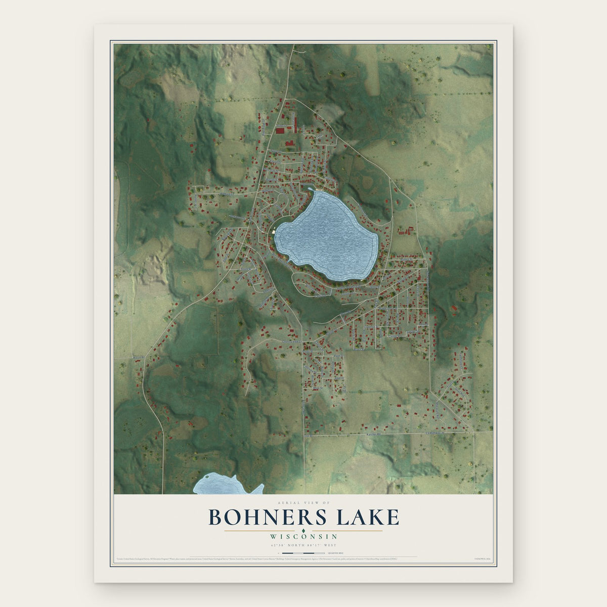 Bohners Lake, Wisconsin map print, the full design