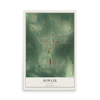 Map of Bowler, Wisconsin, 12 x 18 inch unframed archival matte print