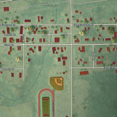 Close-up of the map of Bowler, Wisconsin print showing street and building detail