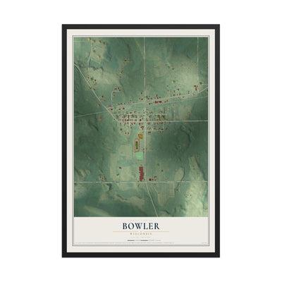 Map of Bowler, Wisconsin, 12 x 18 inch print in a black wood frame