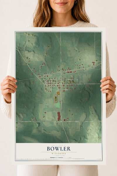 Map of Bowler, Wisconsin, 18 x 24 inch unframed archival matte print