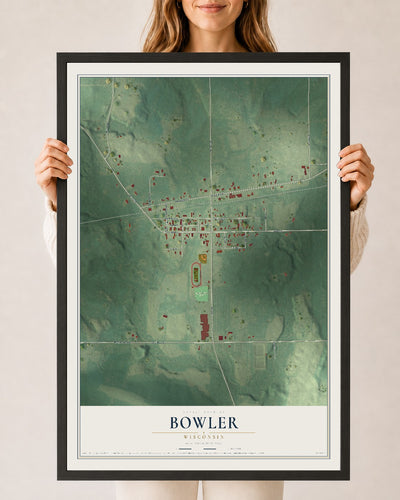 Map of Bowler, Wisconsin, 24 x 36 inch print in a black wood frame