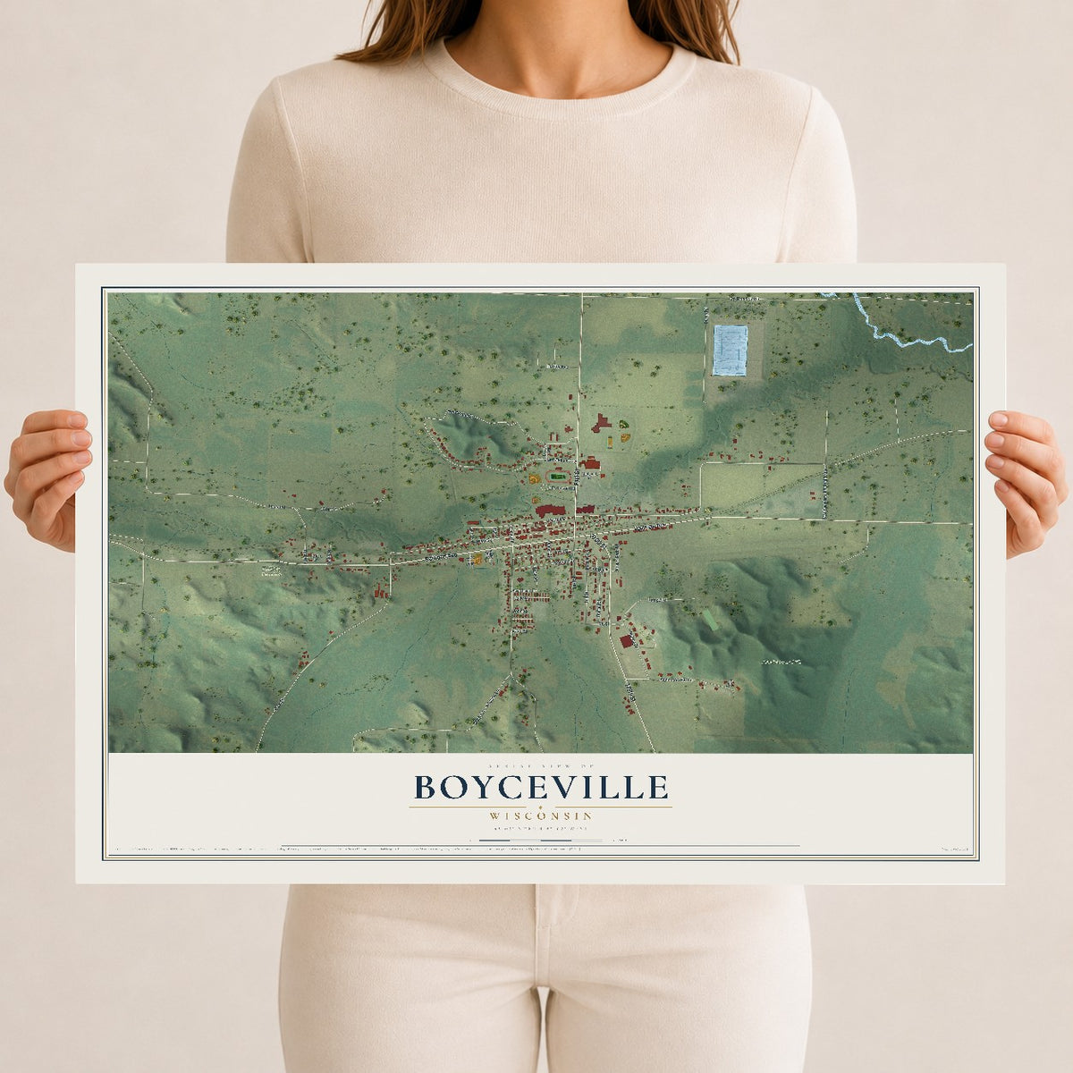 Map of Boyceville, Wisconsin, 12 x 18 inch unframed archival matte print