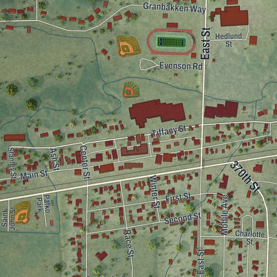 Close-up of the map of Boyceville, Wisconsin print showing street and building detail