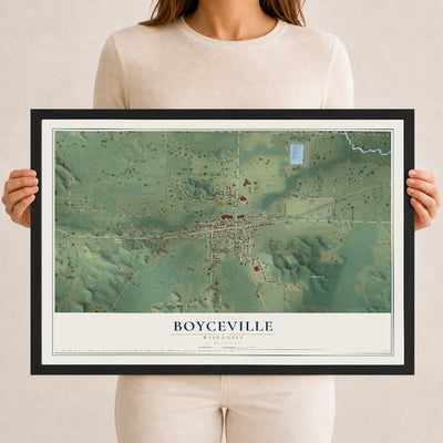 Map of Boyceville, Wisconsin, 12 x 18 inch print in a black wood frame