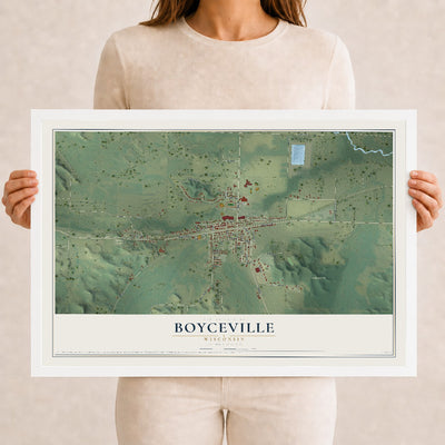 Map of Boyceville, Wisconsin, 12 x 18 inch print in a white wood frame