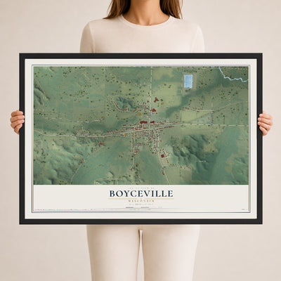 Map of Boyceville, Wisconsin, 24 x 36 inch print in a black wood frame