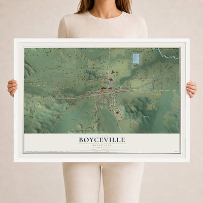 Map of Boyceville, Wisconsin, 24 x 36 inch print in a white wood frame