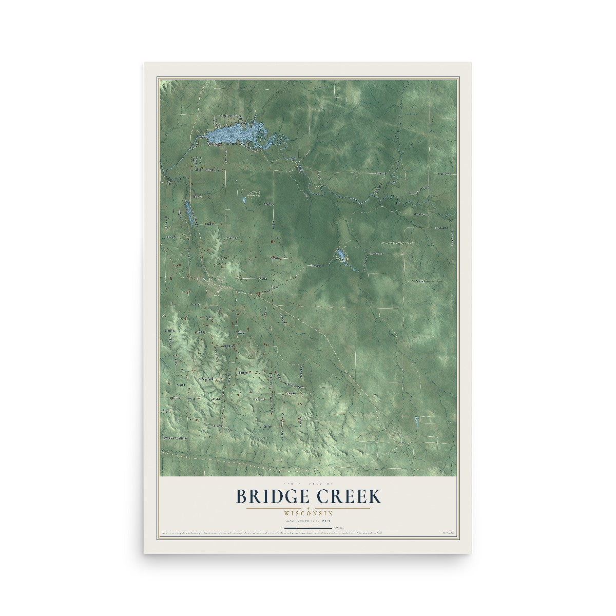 Map of Bridge Creek, Wisconsin, 12 x 18 inch unframed archival matte print