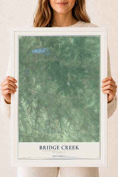 Map of Bridge Creek, Wisconsin, 18 x 24 inch print in a white wood frame