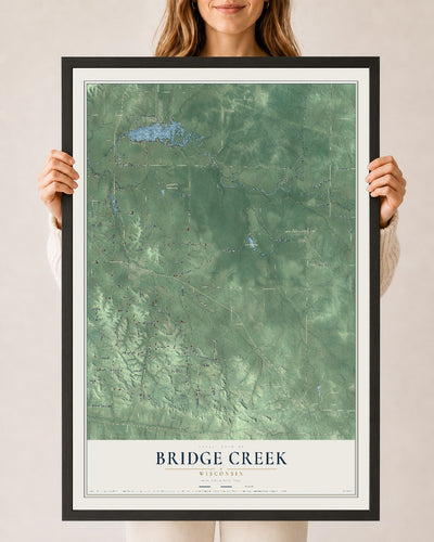 Map of Bridge Creek, Wisconsin, 24 x 36 inch print in a black wood frame