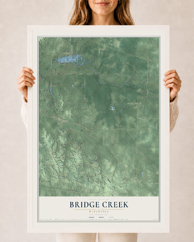 Map of Bridge Creek, Wisconsin, 24 x 36 inch print in a white wood frame