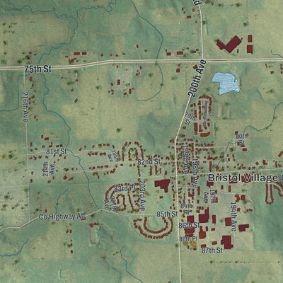 Close-up of the map of Bristol, Kenosha County, Wisconsin print showing street and building detail