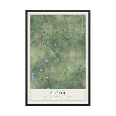 Map of Bristol, Kenosha County, Wisconsin, 12 x 18 inch print in a black wood frame