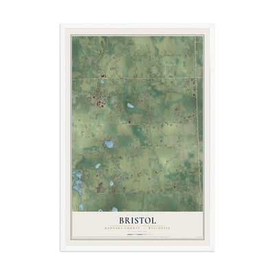 Map of Bristol, Kenosha County, Wisconsin, 12 x 18 inch print in a white wood frame