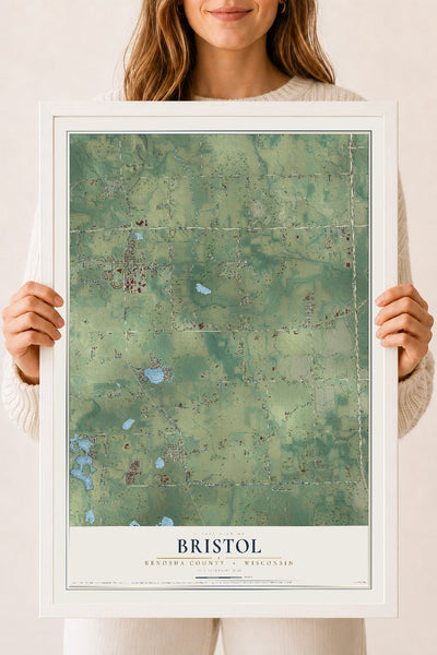 Map of Bristol, Kenosha County, Wisconsin, 18 x 24 inch print in a white wood frame