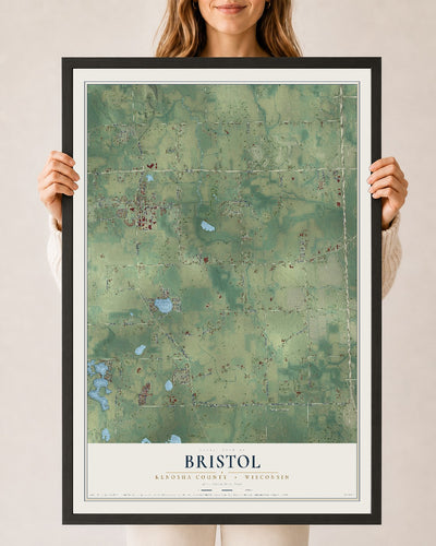 Map of Bristol, Kenosha County, Wisconsin, 24 x 36 inch print in a black wood frame