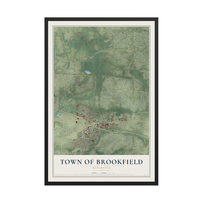 Map of the Town of Brookfield, Wisconsin, 12 x 18 inch print in a black wood frame