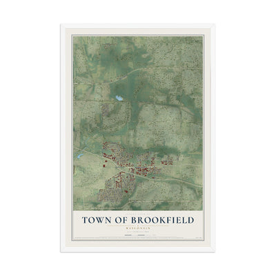 Map of the Town of Brookfield, Wisconsin, 12 x 18 inch print in a white wood frame