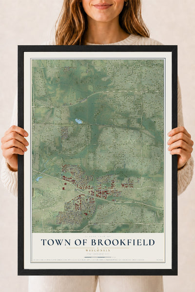 Map of the Town of Brookfield, Wisconsin, 18 x 24 inch print in a black wood frame