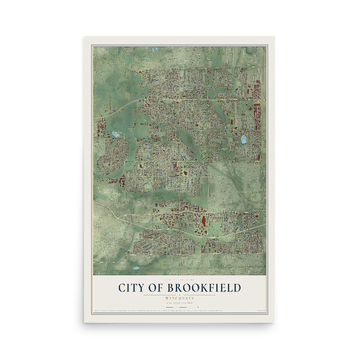 Map of Brookfield, Wisconsin, 12 x 18 inch unframed archival matte print