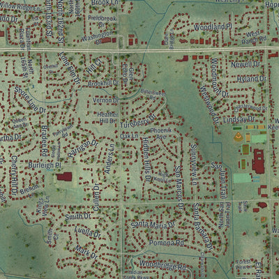 Second close-up of the map of Brookfield, Wisconsin print showing more streets and buildings