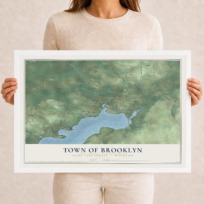 Map of the Town of Brooklyn, Green Lake County, Wisconsin, 12 x 18 inch print in a white wood frame