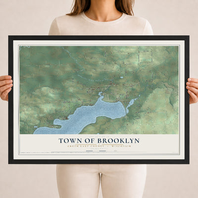 Map of the Town of Brooklyn, Green Lake County, Wisconsin, 18 x 24 inch print in a black wood frame