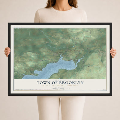 Map of the Town of Brooklyn, Green Lake County, Wisconsin, 24 x 36 inch print in a black wood frame